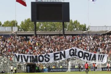 FÃºtbol, Colo Colo v UniÃ³n EspaÃ±ola.
Primera fecha, Campeonato de Clausura 2016.
Hinchas de Colo Colo alientan contra UniÃ³n EspaÃ±ola durante el partido de primera divisiÃ³n en el estadio Monumental de Santiago, Chile.
16/01/2016
Marcelo Hernandez/Photosport*******

Football, Colo Colo v Union Espanola.
First date, Clousure Championship 2016.
Colo Colo's fans cheer against UniÃ³n EspaÃ±ola during the first division football match at the Monumental stadium in Santiago, Chile.
16/01/2016
Marcelo Hernandez/Photosport
