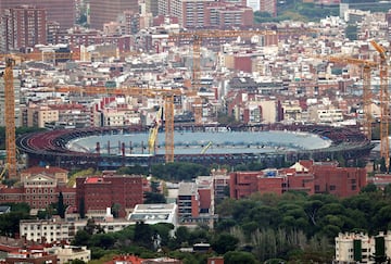 The reconstruction works progress at Spotify Camp Nou in 2024. The status of the works is on October 12, 2024.