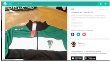 Un jugador del Córdoba vende ropa oficial en Wallapop