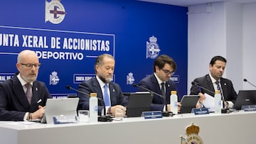 Juan Carlos Escotet, presidiendo la última Junta de accionistas del Deportivo.