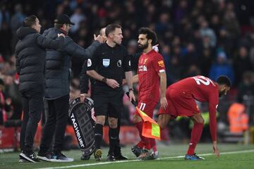 Mohamed Salah replaced by Joe Gomez during Sunday's match against Manchester City.