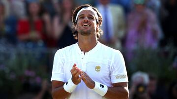 LONDON, ENGLAND - JUNE 22: Feliciano Lopez of Spain celebrates victory during his mens singles semi-final match against Felix Auger-Aliassime of Canada  during day six of the Fever-Tree Championships at Queens Club on June 22, 2019 in London, United Kingdom. (Photo by Clive Brunskill/Getty Images)