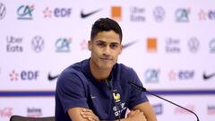 DOHA, QATAR - DECEMBER 12: Raphael Varane of France speaks  during France Press Conference at Al Sadd SC Stadium on December 12, 2022 in Doha, Qatar. (Photo by Alex Pantling/Getty Images)