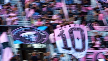 FORT LAUDERDALE, FLORIDA - JULY 21: Fans wave flags in the stands prior to the Leagues Cup 2023 match between Cruz Azul and Inter Miami CF at DRV PNK Stadium on July 21, 2023 in Fort Lauderdale, Florida.