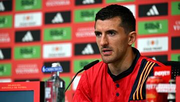 Spain's defender Daniel Vivian attends a press conference at the team's base camp in Donaueschingen on July 11, 2024, ahead of their UEFA Euro 2024 final football match against England. (Photo by JAVIER SORIANO / AFP)