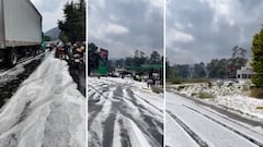 Granizada en autopista México-Cuernavaca:  Así quedó la carretera de Tres Marias cubierta de blanco