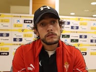 23-03-26. ALEX CORREDERA, EN ZONA MIXTA TRAS EL PARTIDO DEL SPORTING EN LAS PALMAS.