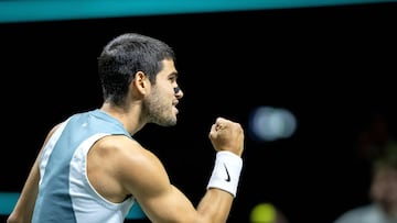 Carlos Alcaraz celebra la victoria.