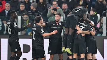 Turin (Italy), 04/11/2025.- Player of Sporting celebrate scoring the 0-1 goal during the UEFA Champions League soccer match between Juventus FC and Sporting CP, in Turin, Italy, 04 November 2025. (Liga de Campeones, Italia) EFE/EPA/ALESSANDRO DI MARCO
