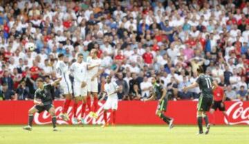 Bale makes it 0-1 for Wales from a direct free-kick, which Hart failed to stop.