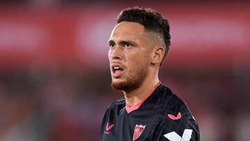 ALMERIA, SPAIN - AUGUST 27: Lucas Ocampos of Sevilla FC looks on during the LaLiga Santander match between UD Almeria and Sevilla FC at Juegos Mediterraneos on August 27, 2022 in Almeria, Spain. (Photo by Silvestre Szpylma/Quality Sport Images/Getty Images)