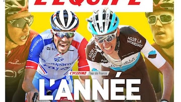 Portada de L&#039;&Eacute;quipe del 25 de junio de 2019 con Thibaut Pinot y Romain Bardet como protagonistas.