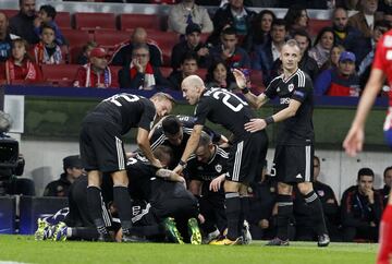 Qarabag's players celebrating Michel's goal.