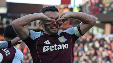 Aston Villa's Scottish midfielder #07 John McGinn celebrates after scoring their second goal during the English Premier League football match between Aston Villa and Nottingham Forest at Villa Park in Birmingham, central England on January 3, 2026. (Photo by Darren Staples / AFP) / RESTRICTED TO EDITORIAL USE. No use with unauthorized audio, video, data, fixture lists, club/league logos or 'live' services. Online in-match use limited to 120 images. An additional 40 images may be used in extra time. No video emulation. Social media in-match use limited to 120 images. An additional 40 images may be used in extra time. No use in betting publications, games or single club/league/player publications. /
