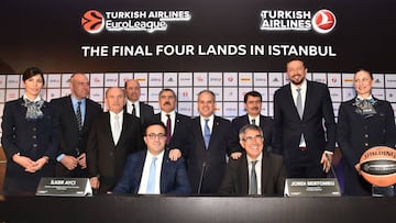 Ilker Ayci, Jordi Bertomeu y Hedo Turkoglu, en la presentación de la Final Four 2017 que será en Estambul.