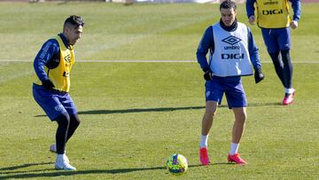 Falcao y De Tomás, en un entrenamiento.