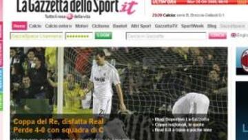 <b>PORTADA.</b> La derrota del Real Madrid en Alcorcón ha sido portada en numerosos medios del mundo.