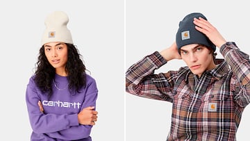 Gorro Carhartt en colores blanco y gris.