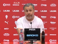 Sergio González en la sala de prensa de El Molinón. Foto: LaLiga / Cádiz CF.