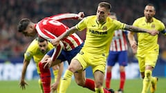 Morata disputa un balón durante un Atlético de Madrid vs Villarreal.