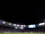 (EDITOR'S NOTE: the image has been taken with a tilt-shift lens) General view of the stadium during the LaLiga SmartBank match between Levante UD and Villarreal CF B at Estadi Ciutat de Valencia, September 10, 2022, Valencia, Spain. (Photo by David Aliaga/NurPhoto via Getty Images)