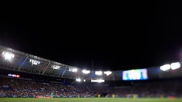 (EDITOR'S NOTE: the image has been taken with a tilt-shift lens) General view of the stadium during the LaLiga SmartBank match between Levante UD and Villarreal CF B at Estadi Ciutat de Valencia, September 10, 2022, Valencia, Spain. (Photo by David Aliaga/NurPhoto via Getty Images)