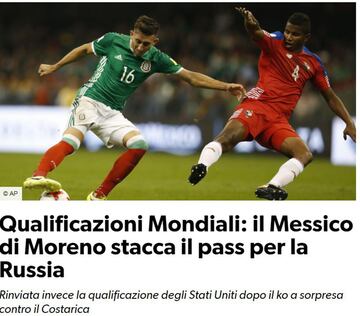 El medio italiano publicó: "El México de Moreno consigue el pase a Rusia" 