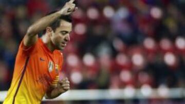 Xavi, celebrando su último gol en Mallorca.