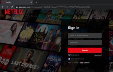 La falsa web principal de Netflix. Fij&aacute;os en la direcci&oacute;n URL de arriba