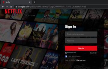 La falsa web principal de Netflix. Fijáos en la dirección URL de arriba