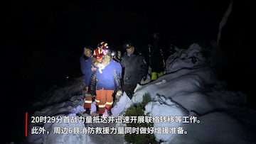 Tibetan firefighters rescue trekkers from Everest after they were stranded by a blizzard, in Tingri, Tibet Autonomous Region, China, in this screen grab taken from video released on October 6, 2025. Tibet Firefighting Department/Handout via REUTERS THIS IMAGE HAS BEEN SUPPLIED BY A THIRD PARTY. NO RESALES. NO ARCHIVES. MANDATORY CREDIT. ON-SCREEN TEXT FROM SOURCE. TPX IMAGES OF THE DAY