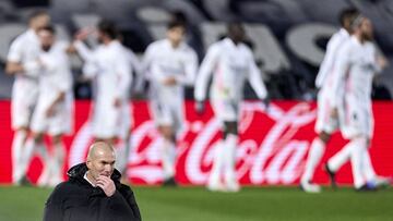 MADRID, SPAIN - DECEMBER 15: Zinedine Zidane head Coach of Real Madrid reacts during the La Liga Santander match between Real Madrid and Athletic Club at Estadio Alfredo Di Stefano on December 15, 2020 in Madrid, Spain. Sporting stadiums around Spain rema