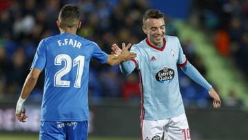 Iago Aspas saluda a Fayçal Fajr.
