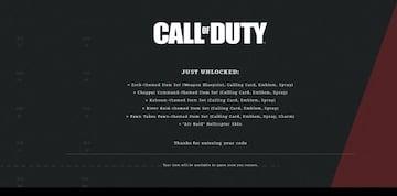 Pantalla tras canjear el c&oacute;digo para Call of Duty: Warzone.