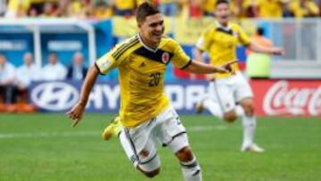 Celebraci&oacute;n de Juan Fernando Quintero en su gol ante Costa de Marfil en la fase de grupos del Mundial de Brasil 2014