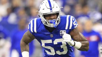 INDIANAPOLIS, INDIANA - DECEMBER 23: Darius Leonard #53 of the Indianapolis Colts in action during the game against the New York Giants in the second quarter at Lucas Oil Stadium on December 23, 2018 in Indianapolis, Indiana.   Andy Lyons/Getty Images/AFP
 == FOR NEWSPAPERS, INTERNET, TELCOS &amp; TELEVISION USE ONLY ==