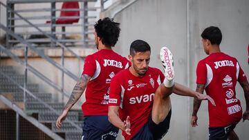 Moyita, en el último entrenamiento previo al choque ante el Villarreal CF B.