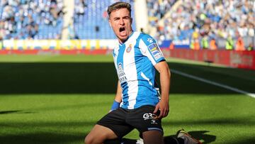 Adria Pedrosa goal celebration during the match between RCD Espanyol and Granada CF, corresponding to the week 13 of the Liga Santander, played at the RCDE Stadium, on 06th November 2021, in Barcelona, Spain. 
  -- (Photo by Urbanandsport/NurPhoto via Get