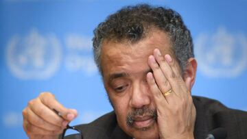 (FILES) In this file photo taken on February 28, 2020, World Health Organization (WHO) Director-General Tedros Adhanom Ghebreyesus attends a daily press briefing on COVID-19, the novel coronavirus, at the WHO headquaters in Geneva. - US President Donald T