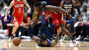 Zion Williamson, durante el partido de la NBA que ha enfrentado a los New Orleans Pelicans y a los Minnesota Timberwolves