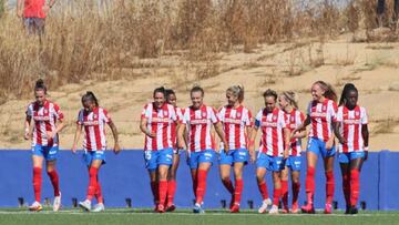 El Atlético celebra un gol en Huelva.