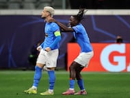 Soccer Football - UEFA Champions League - Pafos v Slavia Prague - Alphamega Stadium, Kolossi, Cyprus - January 28, 2026 Pafos' Vlad Dragomir celebrates scoring their first goal with Domingos Quina REUTERS/Yiannis Kourtoglou