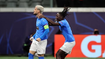 Soccer Football - UEFA Champions League - Pafos v Slavia Prague - Alphamega Stadium, Kolossi, Cyprus - January 28, 2026 Pafos' Vlad Dragomir celebrates scoring their first goal with Domingos Quina REUTERS/Yiannis Kourtoglou