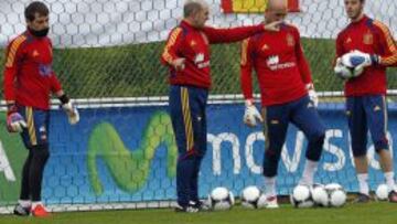 Casillas, Ochotorena, Reina y De Gea, en un entrenamiento con la Selección.