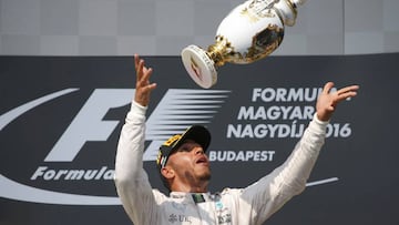 Hungary Formula One - F1 - Hungarian Grand Prix 2016 - Hungaroring, Hungary - 24/7/16 Mercedes&#039; Lewis Hamilton celebrates after winning the race 