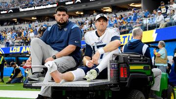 INGLEWOOD, CALIFORNIA - DECEMBER 18: Ryan Tannehill #17 of the Tennessee Titans exits the field due to an injury during the first half of the game against the Los Angeles Chargers at SoFi Stadium on December 18, 2022 in Inglewood, California.   Kevork Djansezian/Getty Images/AFP (Photo by KEVORK DJANSEZIAN / GETTY IMAGES NORTH AMERICA / Getty Images via AFP)