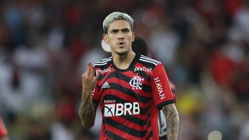 Soccer Football - Brasileiro Championship - Flamengo v Red Bull Bragantino - Maracana, Rio de Janeiro, Brazil - October 1, 2022 Flamengo's Pedro celebrates scoring their fourth goal to complete his hat-trick REUTERS/Sergio Moraes