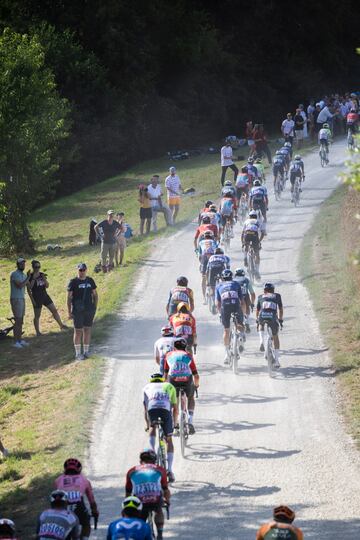 Los corredores durante el tramo de tierra de Saint Parres aux Tertres, el último de la etapa.