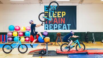 Danny MacAskill lands a ghostie bump-jump bike flip during his Gymnasium video shoot in Glasgow, UK on December 1, 2019. // Fred Murray / Red Bull Content Pool // SI201912230012 // Usage for editorial use only //