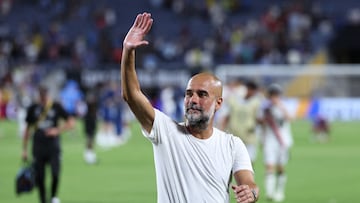 Soccer Football - FIFA Club World Cup - Round of 16 - Manchester City v Al Hilal - Camping World Stadium, Orlando, Florida, U.S. - June 30, 2025 Manchester City manager Pep Guardiola looks dejected after the match IMAGN IMAGES via Reuters/Nathan Ray Seebeck